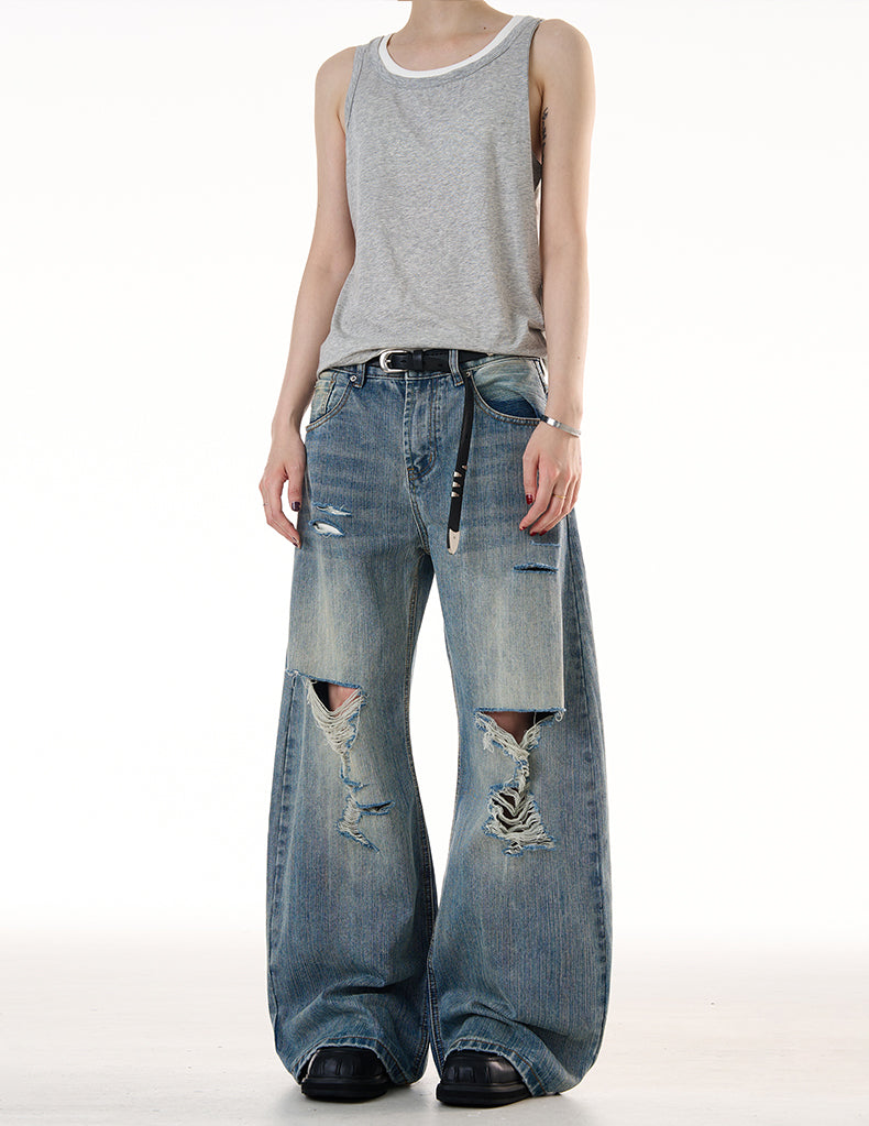 MADWITCH LOOSE RIPPED JEANS #G6683