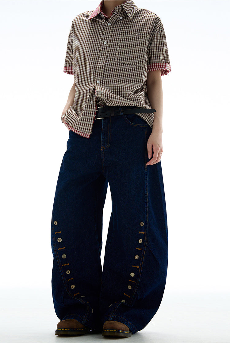 MADWITCH BUTTON-FRONT WIDE LEG DENIM JEANS #9066