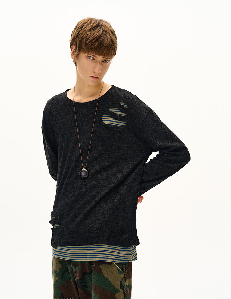 MADWITCH UNISEX DISTRESSED KNIT LONG SLEEVE #SD14