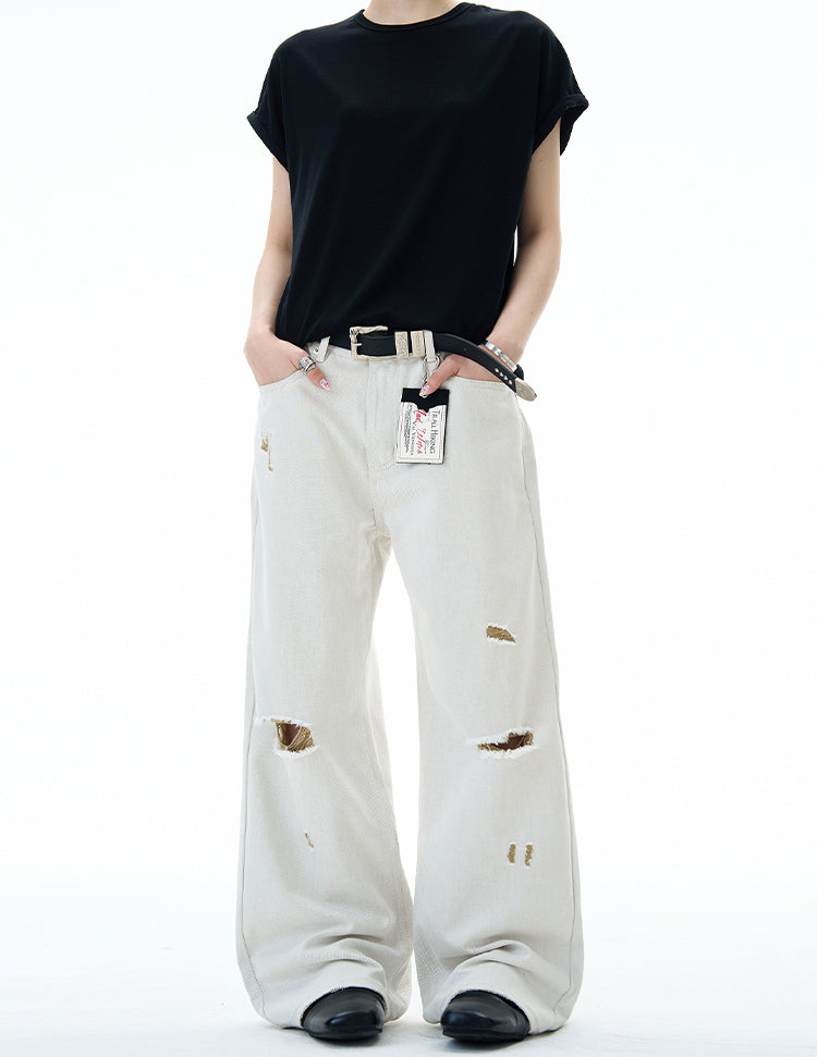 MADWITCH DISTRESSED FLOOR-LENGTH JEANS #58226
