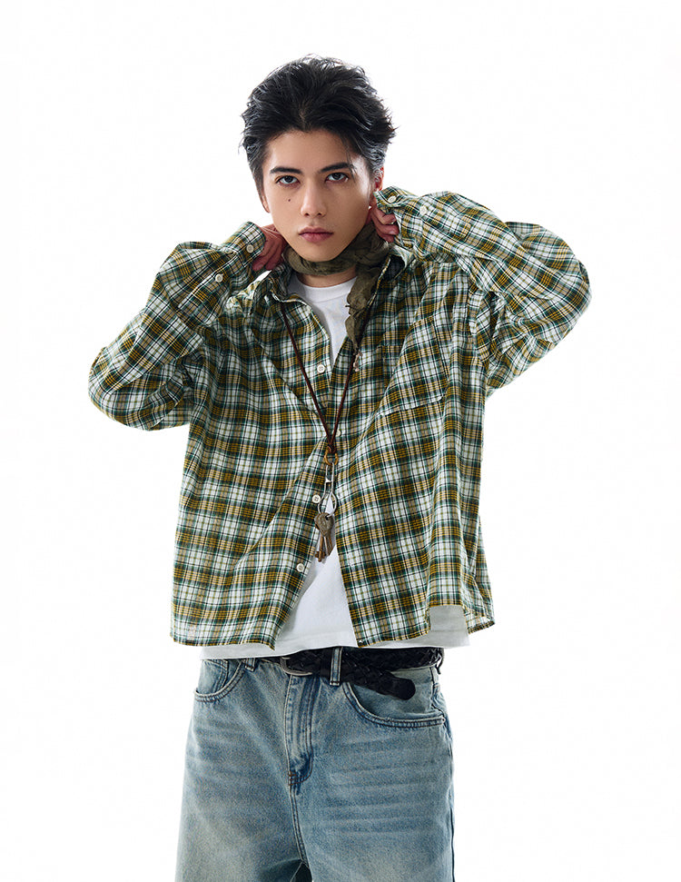 MADWITCH VINTAGE PLAID LONG SHIRT #RC157