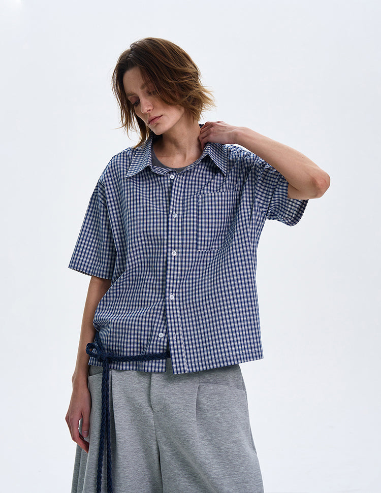 MADWITCH SPRING SUMMER PLAID SHORT-SLEEVE SHIRT #CR212