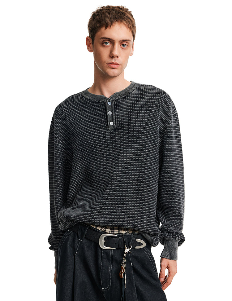 MADWITCH WAFFLE HENLEY KNIT #AK070