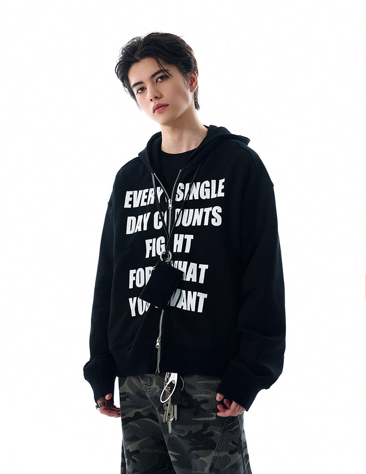 MADWITCH LETTER PRINT HOODED COAT #RH170