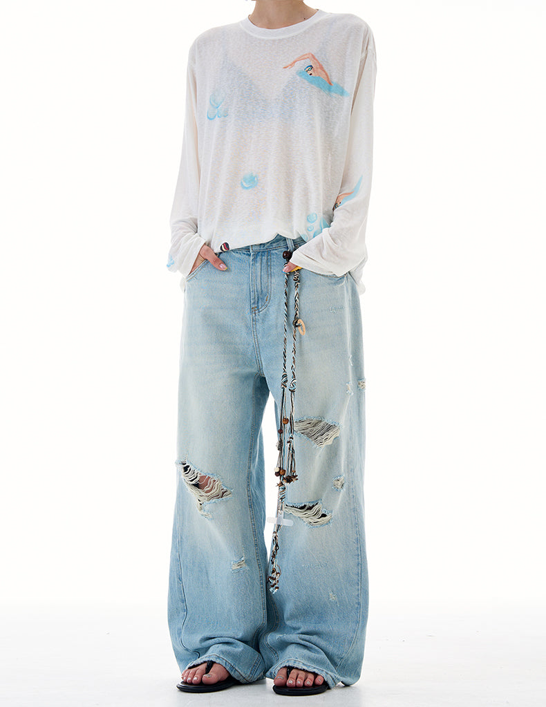 MADWITCH DISTRESSED WASH DENIM PANTS #K9667