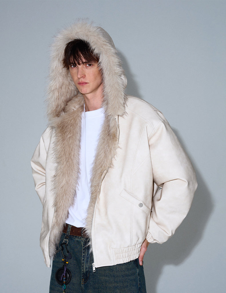MADWITCH FAUX LEATHER UTILITY PUFFER COAT #L313Q24