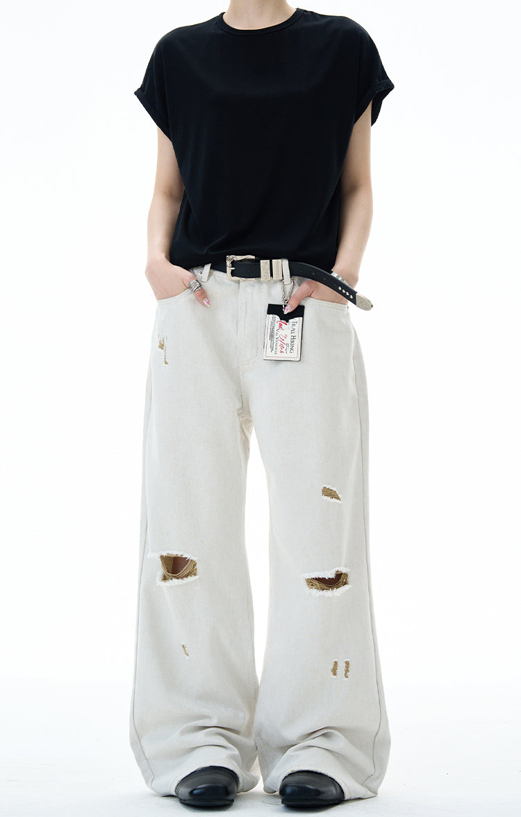 MADWITCH DISTRESSED FLOOR-LENGTH JEANS #58226