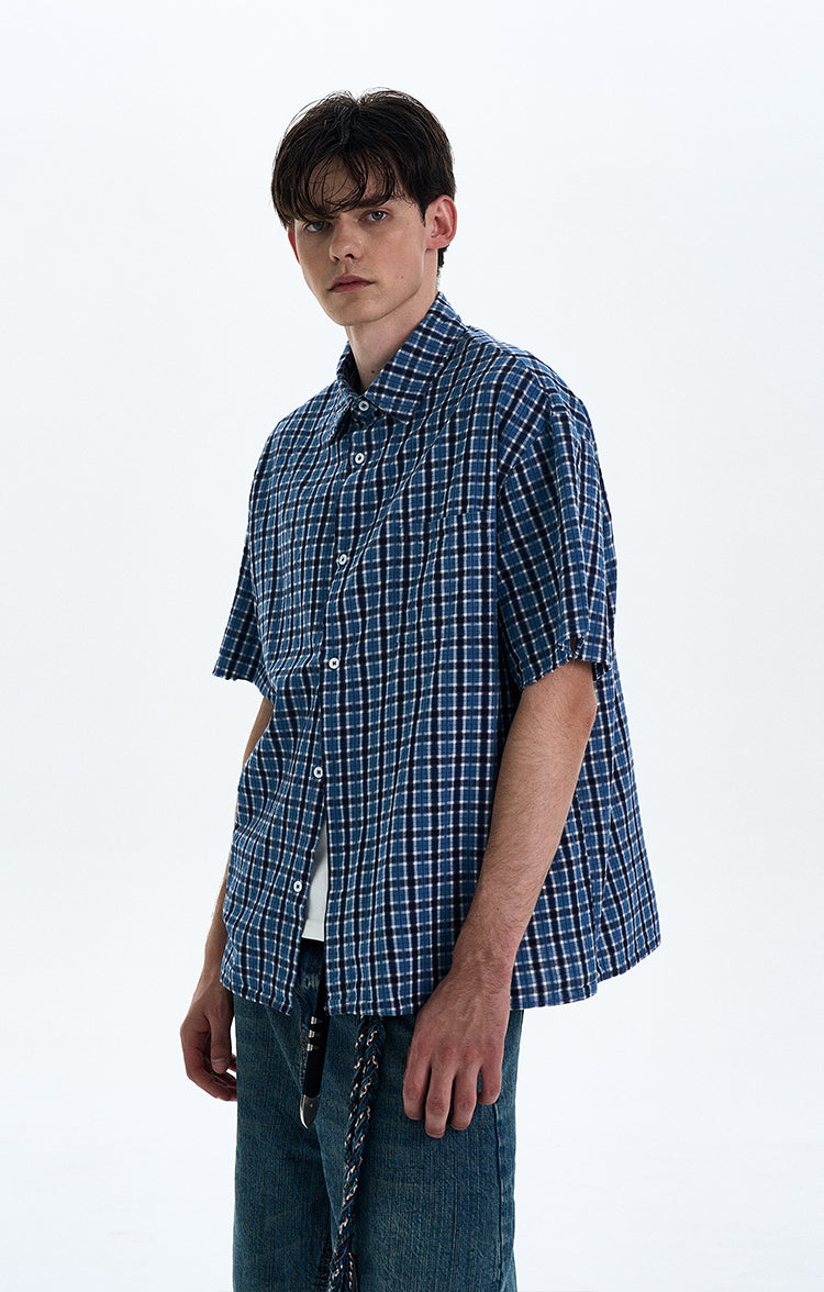 MADWITCH VINTAGE PLAID SHORT SLEEVE SHIRT #RC188