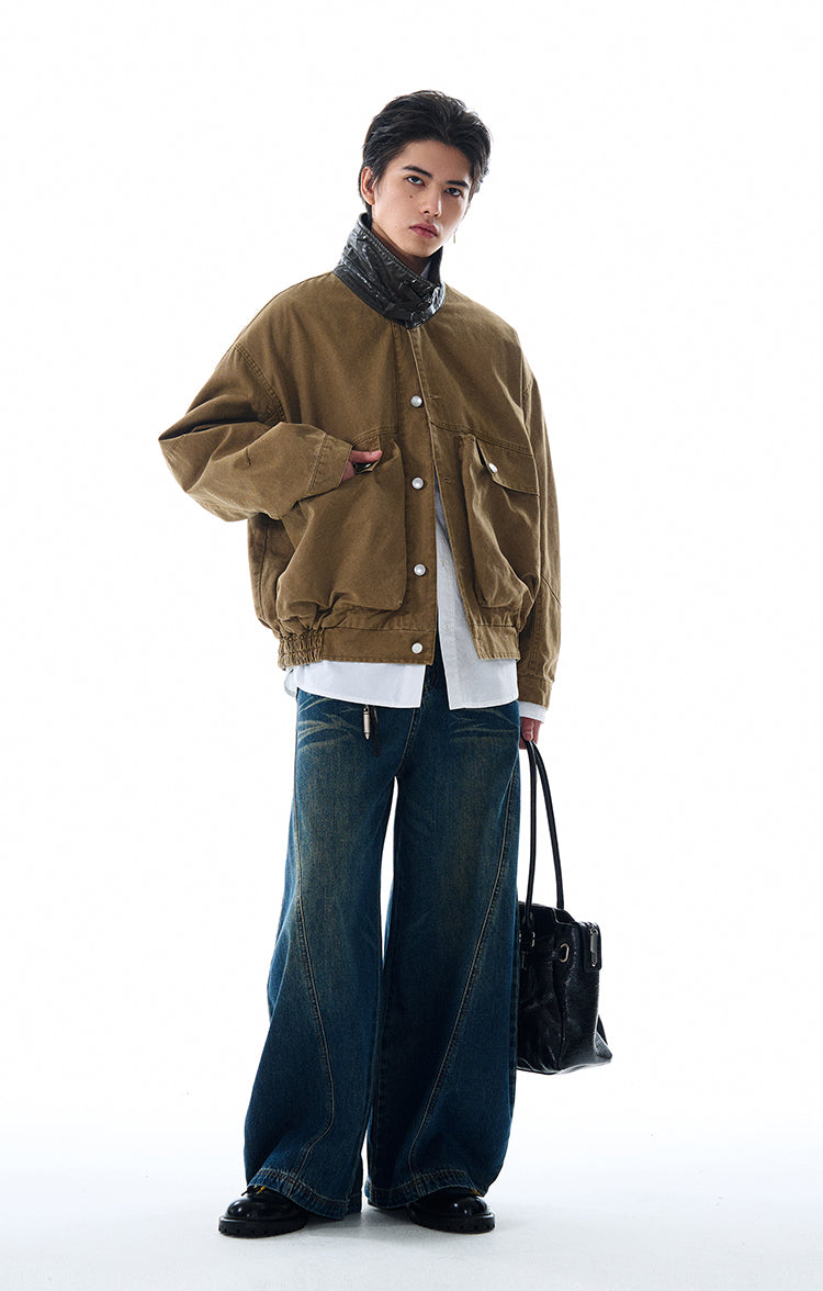 MADWITCH LARGE POCKET LEATHER COLLAR JACKET #W2511