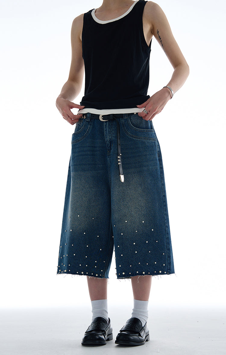 MADWITCH PEARL TEXTURED CROPPED DENIM JEANS #D1687