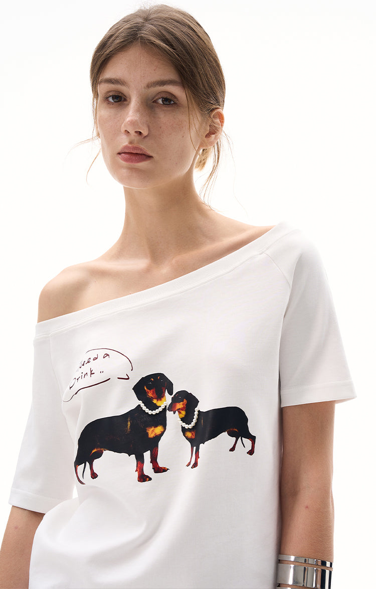 MADWITCH SLIM ASYMMETRIC PRINT TEE #G1420