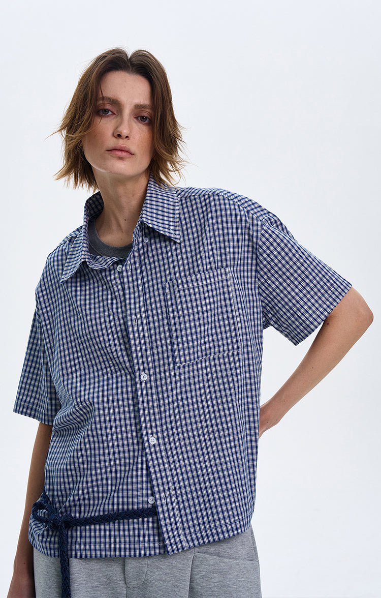 MADWITCH SPRING SUMMER PLAID SHORT-SLEEVE SHIRT #CR212