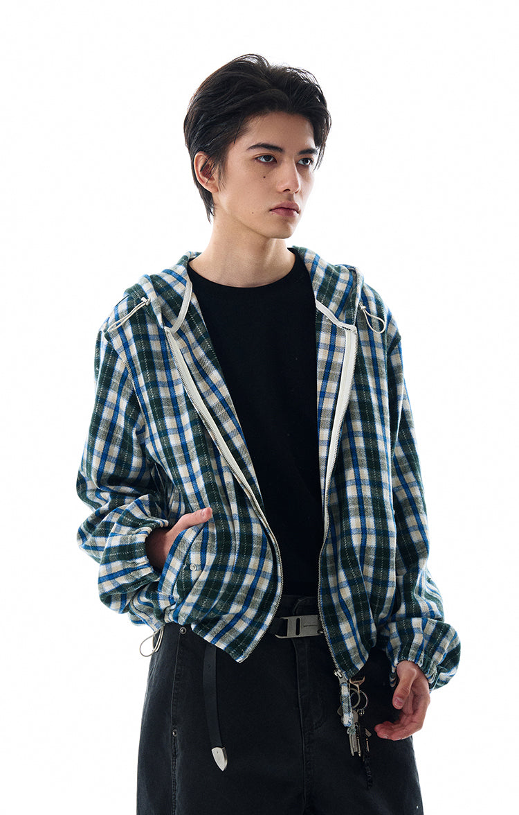MADWITCH INS STYLE PLAID HOODED JACKET #RW148