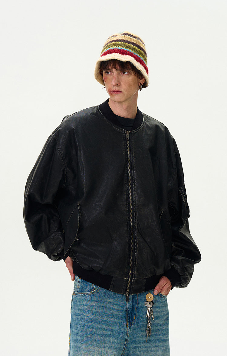 MADWITCH VINTAGE CASUAL LEATHER JACKET #AW6870