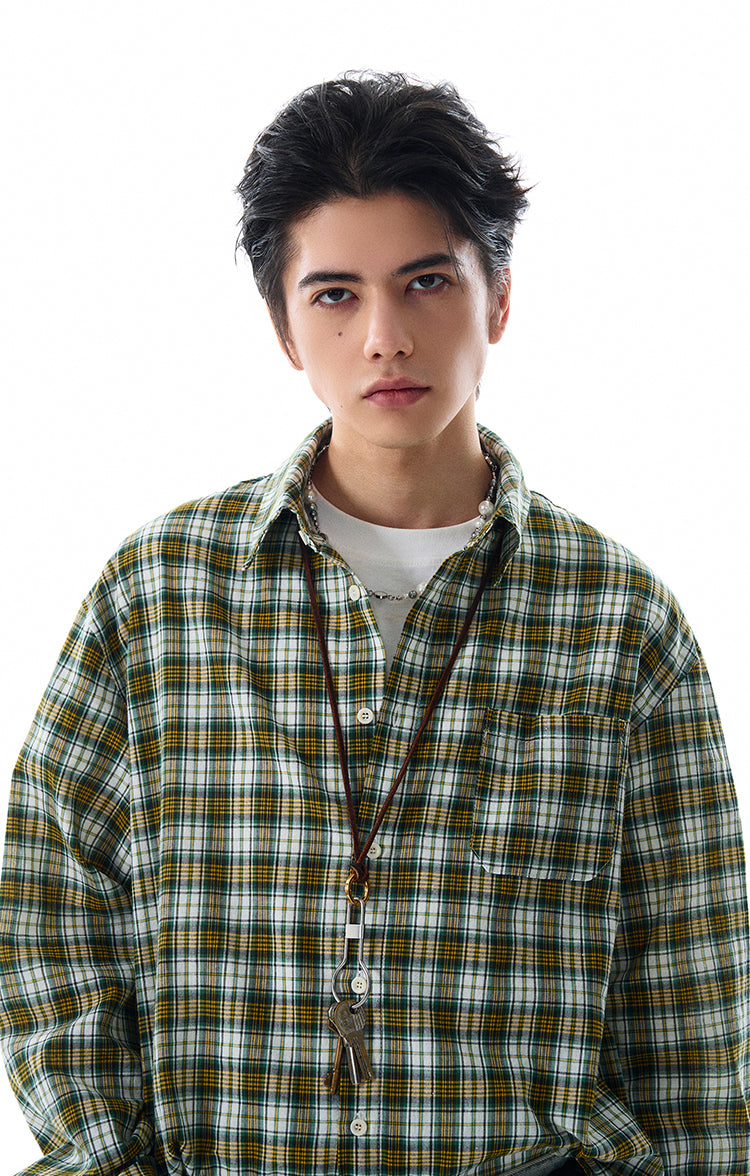 MADWITCH VINTAGE PLAID LONG SHIRT #RC157