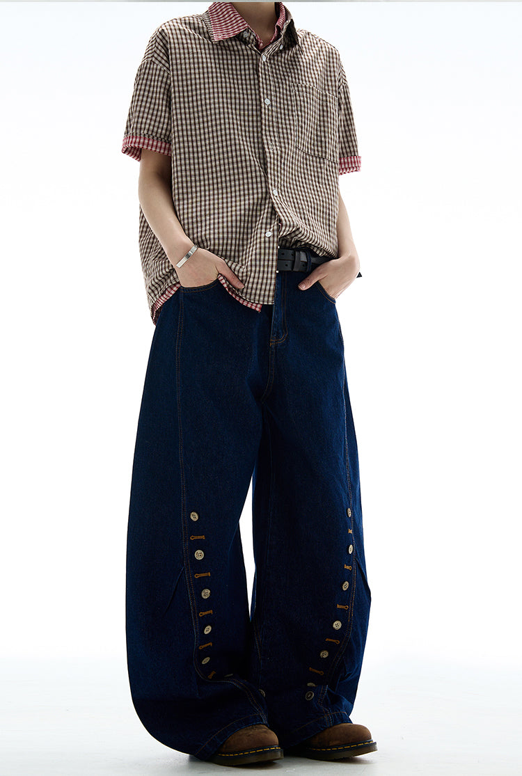 MADWITCH BUTTON-FRONT WIDE LEG DENIM JEANS #9066