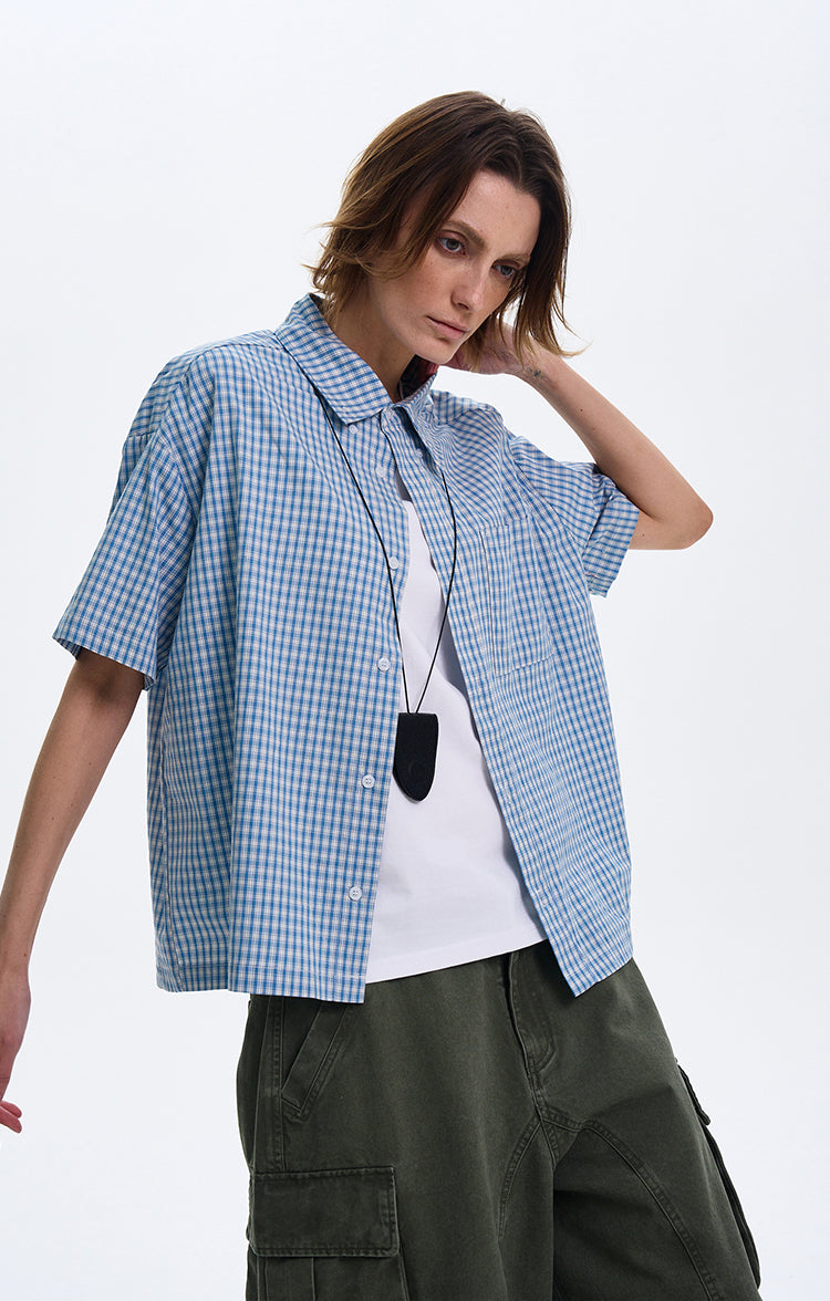 MADWITCH AMERICAN-STYLE PLAID SHORT-SLEEVE SHIRT #CR211