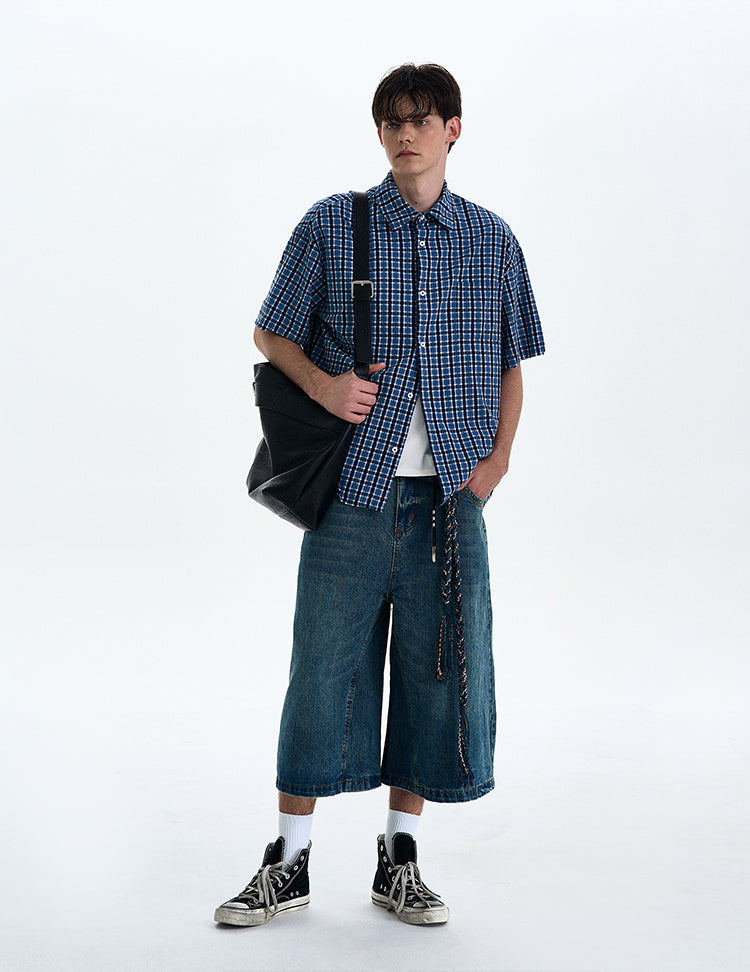 MADWITCH VINTAGE PLAID SHORT SLEEVE SHIRT #RC188