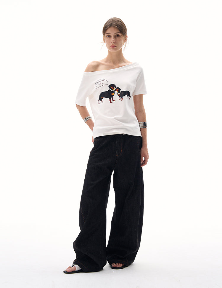 MADWITCH SLIM ASYMMETRIC PRINT TEE #G1420