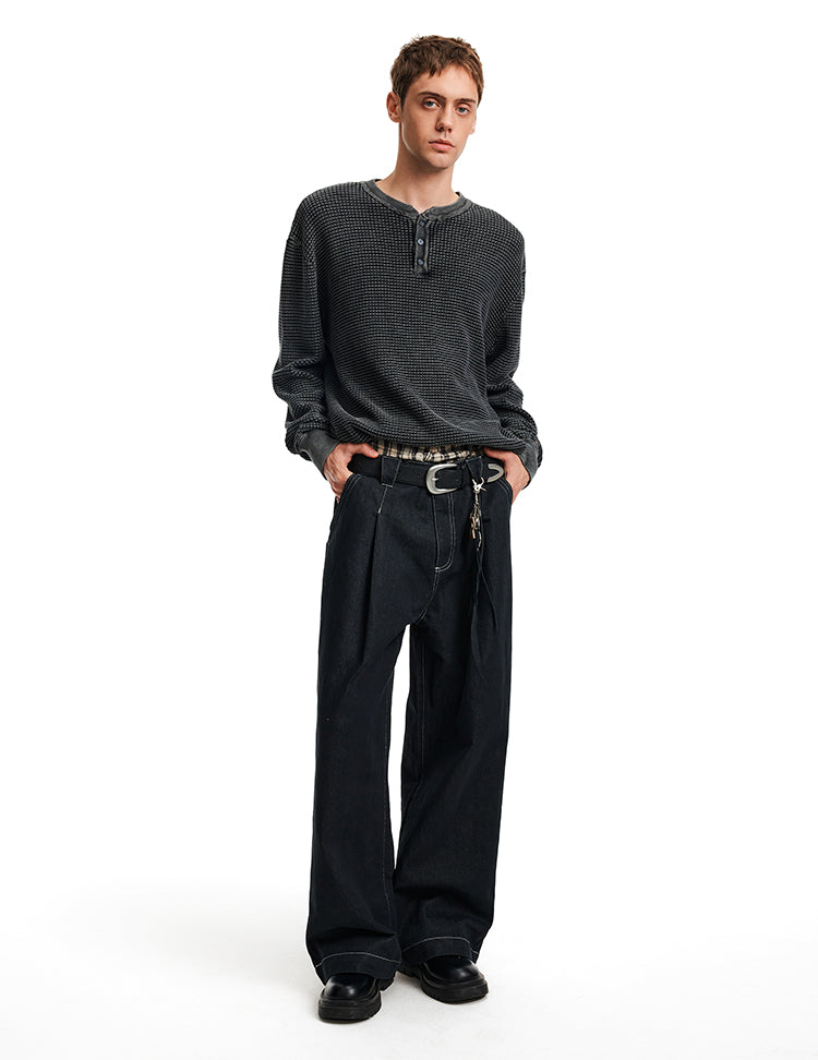 MADWITCH WAFFLE HENLEY KNIT #AK070