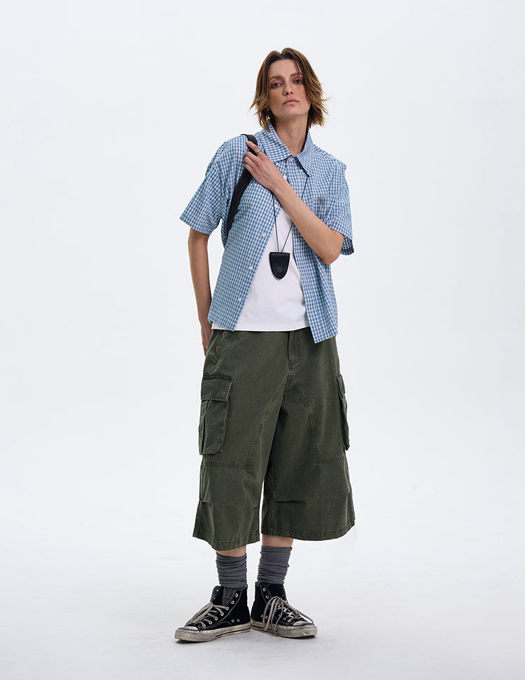 MADWITCH AMERICAN-STYLE PLAID SHORT-SLEEVE SHIRT #CR211
