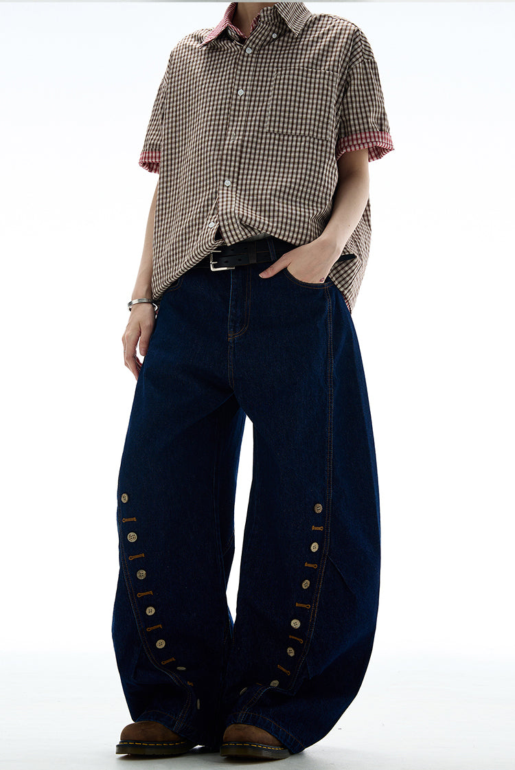MADWITCH BUTTON-FRONT WIDE LEG DENIM JEANS #9066