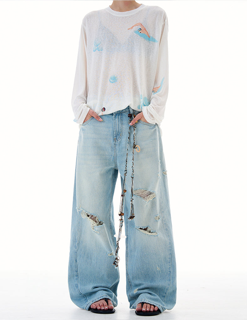 MADWITCH DISTRESSED WASH DENIM PANTS #K9667
