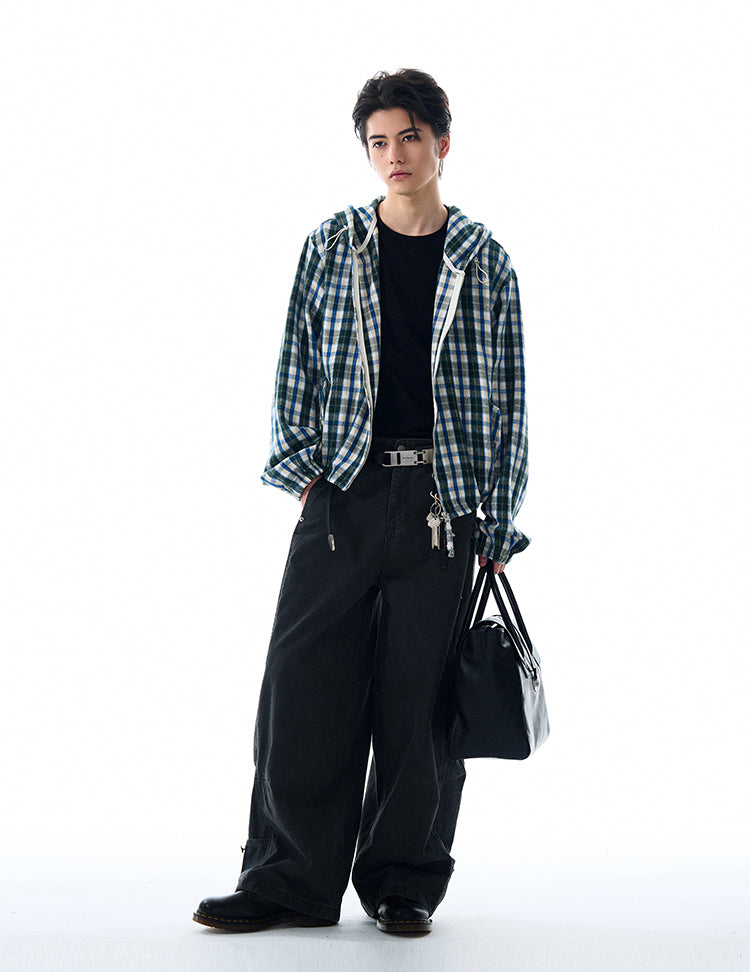 MADWITCH INS STYLE PLAID HOODED JACKET #RW148