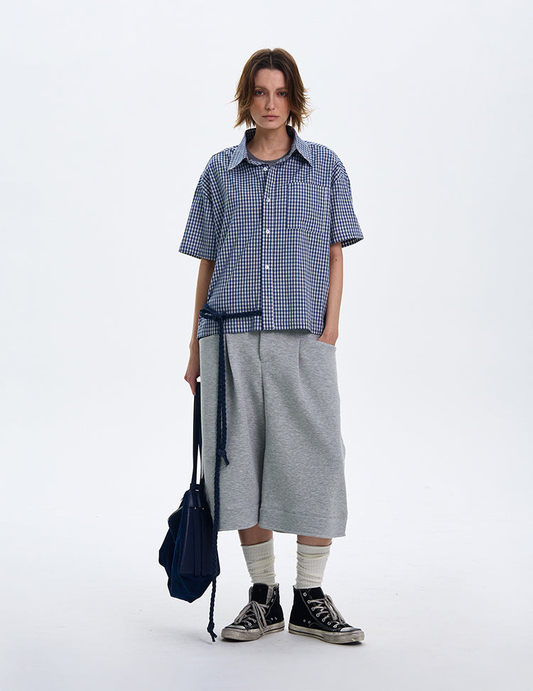 MADWITCH SPRING SUMMER PLAID SHORT-SLEEVE SHIRT #CR212