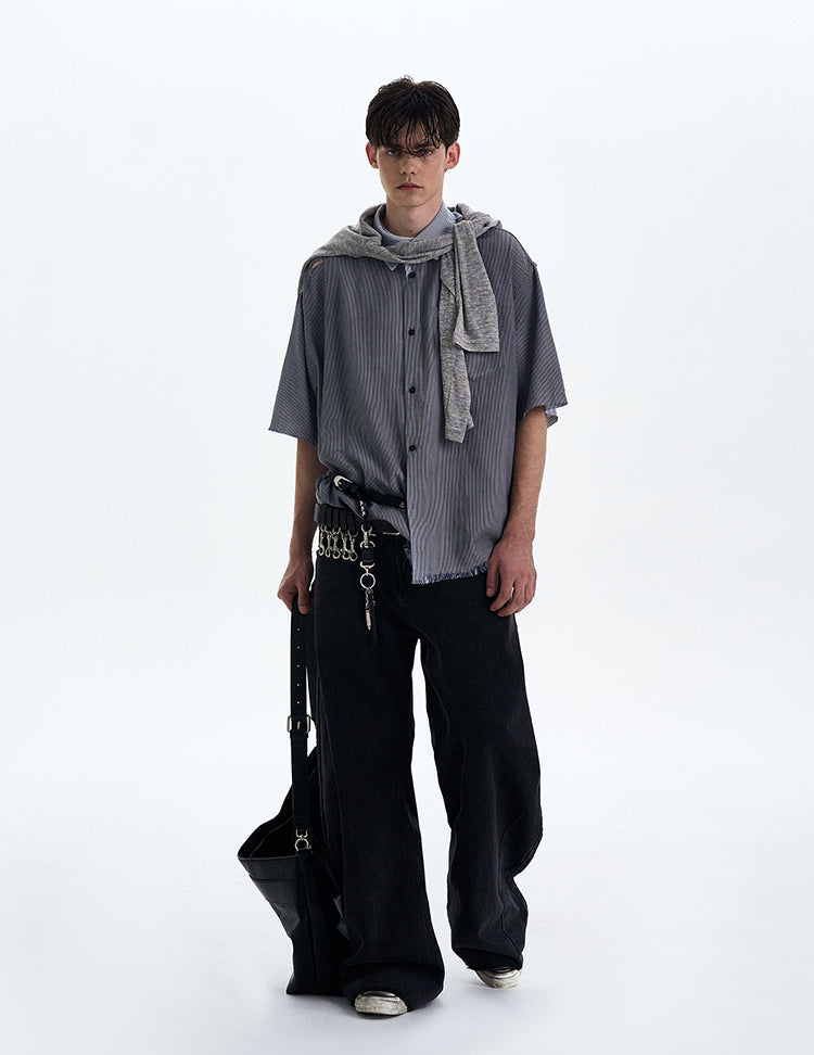 MADWITCH DISTRESSED RAW HEM SHIRT #RC193