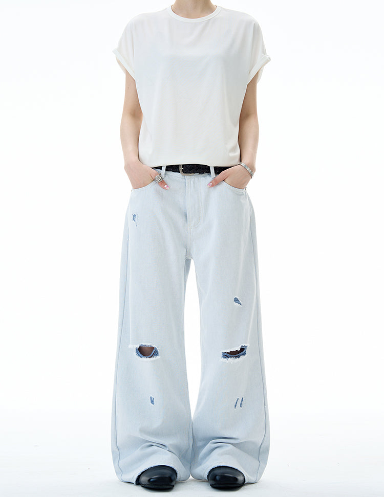 MADWITCH DISTRESSED FLOOR-LENGTH JEANS #58226
