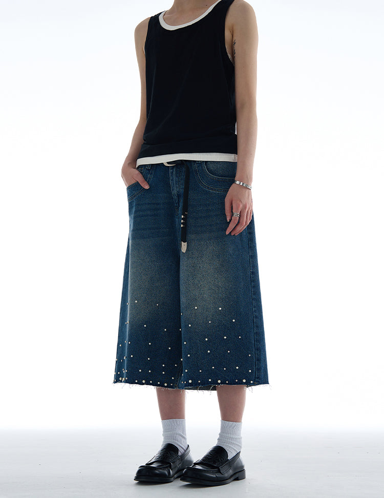 MADWITCH PEARL TEXTURED CROPPED DENIM JEANS #D1687