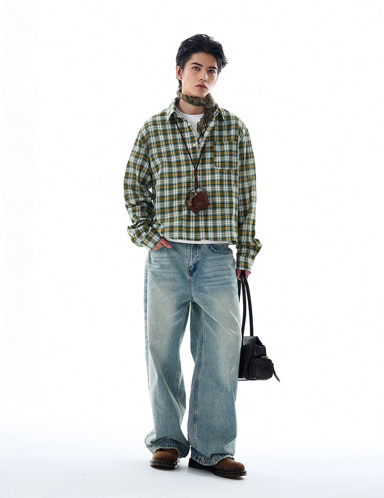 MADWITCH VINTAGE PLAID LONG SHIRT #RC157