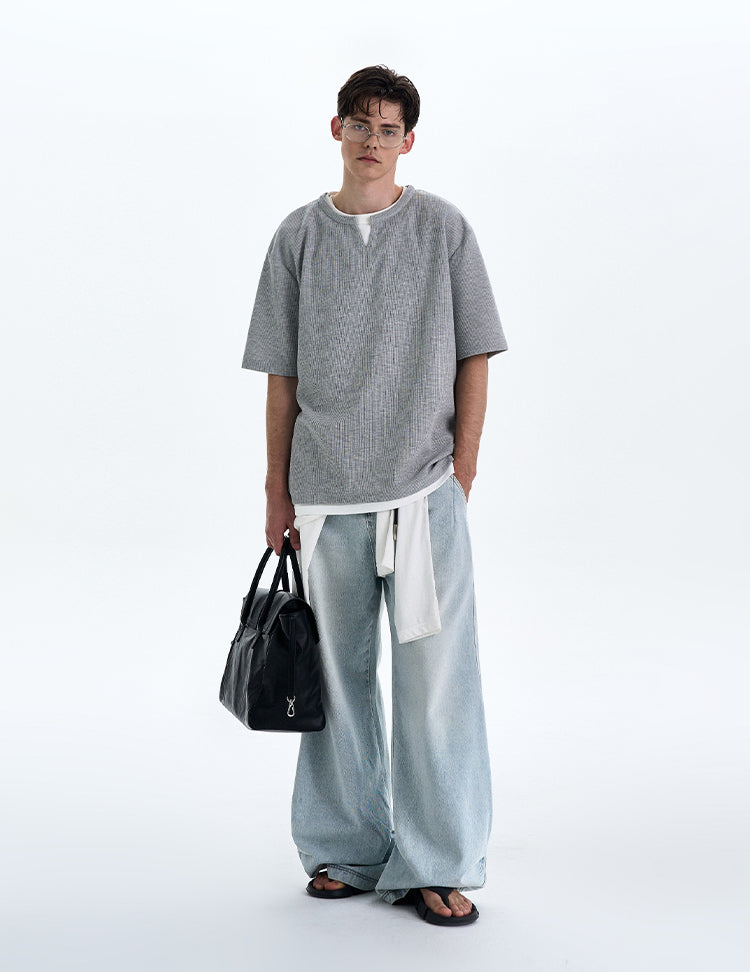 MADWITCH FAKE TWO-PIECE V-NECK TEE #L677
