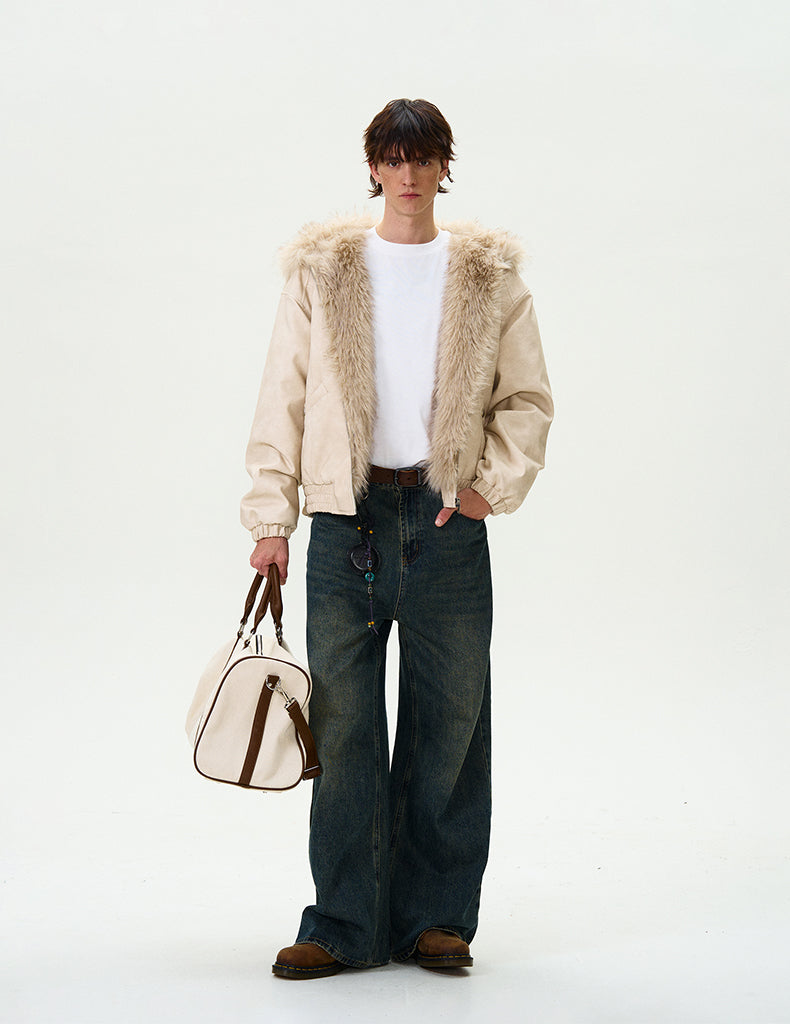 MADWITCH FAUX LEATHER UTILITY PUFFER COAT #L313Q24
