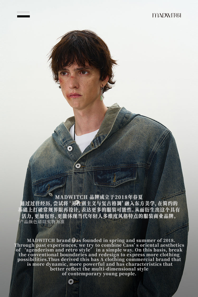 MADWITCH VINTAGE HOODED DENIM JACKET #Z408