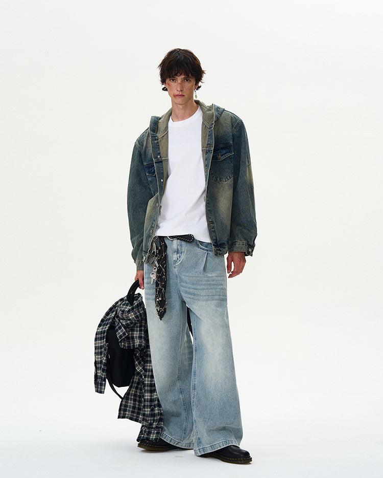 MADWITCH VINTAGE HOODED DENIM JACKET #Z408