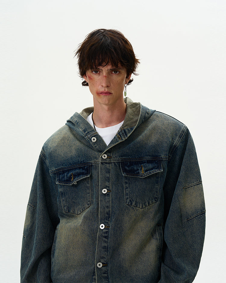 MADWITCH VINTAGE HOODED DENIM JACKET #Z408