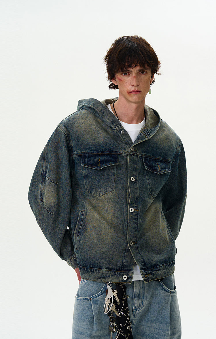MADWITCH VINTAGE HOODED DENIM JACKET #Z408