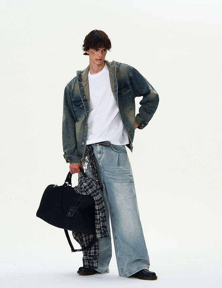 MADWITCH VINTAGE HOODED DENIM JACKET #Z408