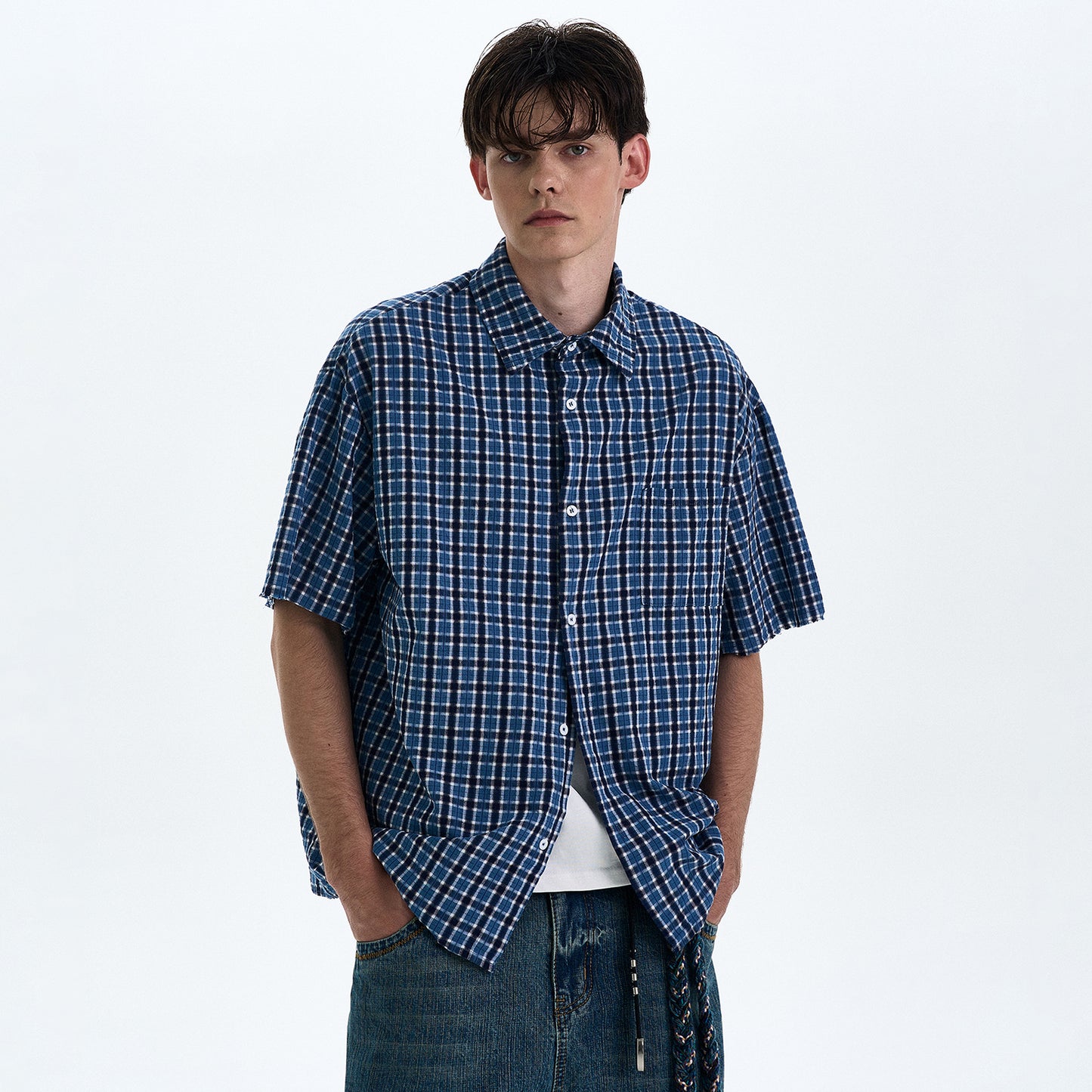 MADWITCH VINTAGE PLAID SHORT SLEEVE SHIRT #RC188