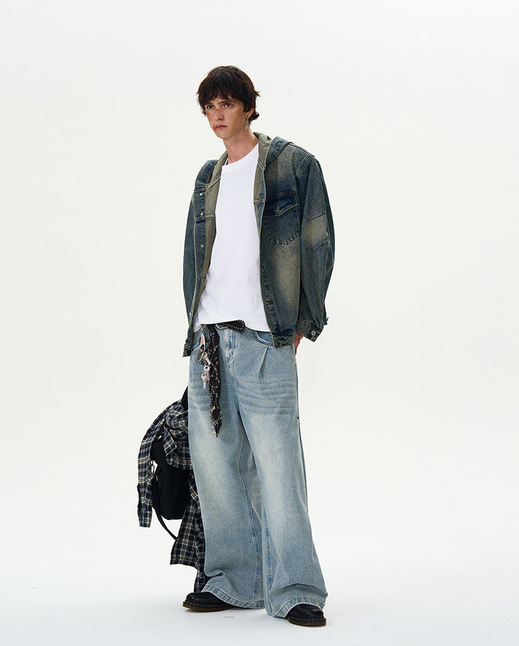 MADWITCH VINTAGE HOODED DENIM JACKET #Z408