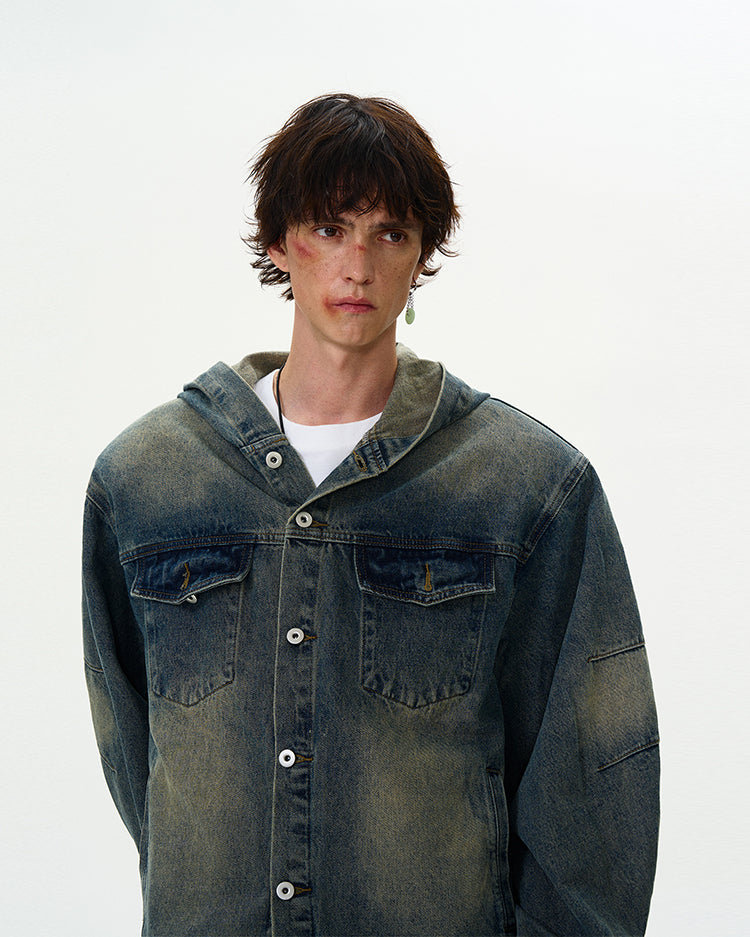 MADWITCH VINTAGE HOODED DENIM JACKET #Z408