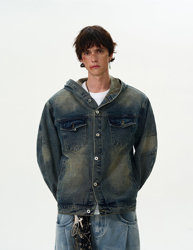 MADWITCH VINTAGE HOODED DENIM JACKET #Z408