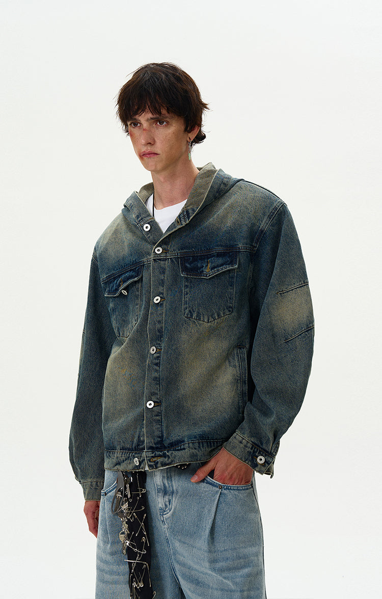 MADWITCH VINTAGE HOODED DENIM JACKET #Z408