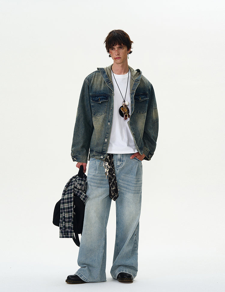 MADWITCH VINTAGE HOODED DENIM JACKET #Z408