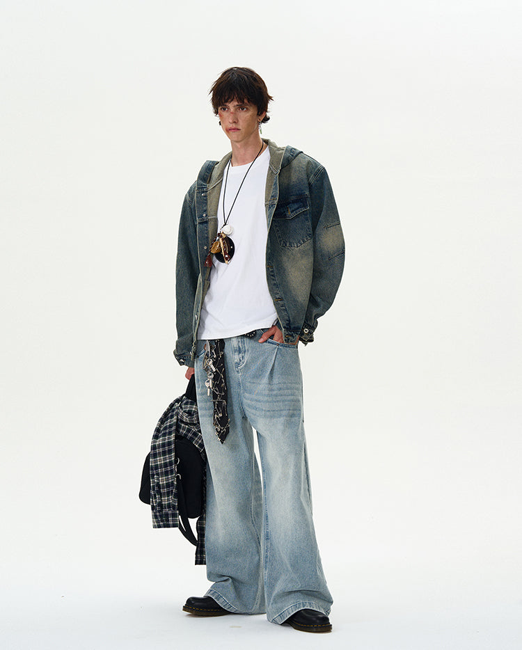 MADWITCH VINTAGE HOODED DENIM JACKET #Z408