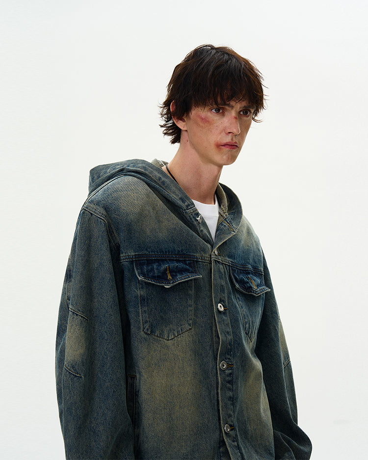 MADWITCH VINTAGE HOODED DENIM JACKET #Z408