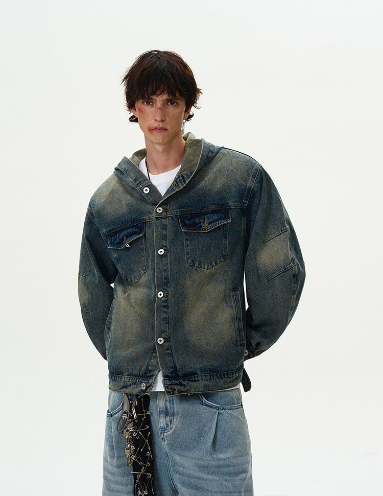 MADWITCH VINTAGE HOODED DENIM JACKET #Z408
