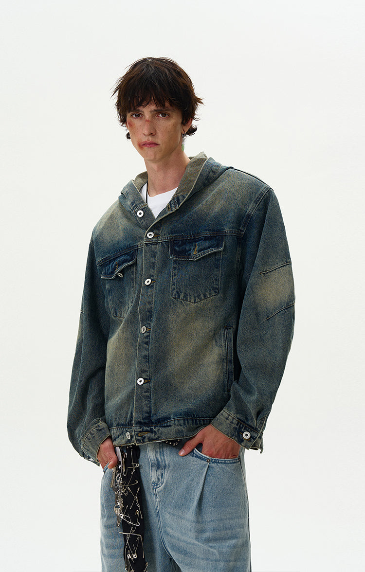 MADWITCH VINTAGE HOODED DENIM JACKET #Z408